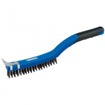 3 Row Carbon Steel Wire Scratch Brush with Scraper, 350mm